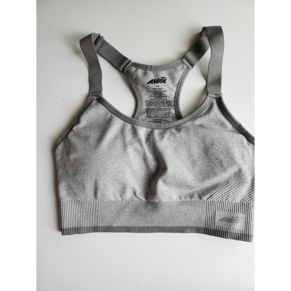 AVIA Stretchy Grey Sport Bra Racer Back Size Large with Adjustable Straps B23